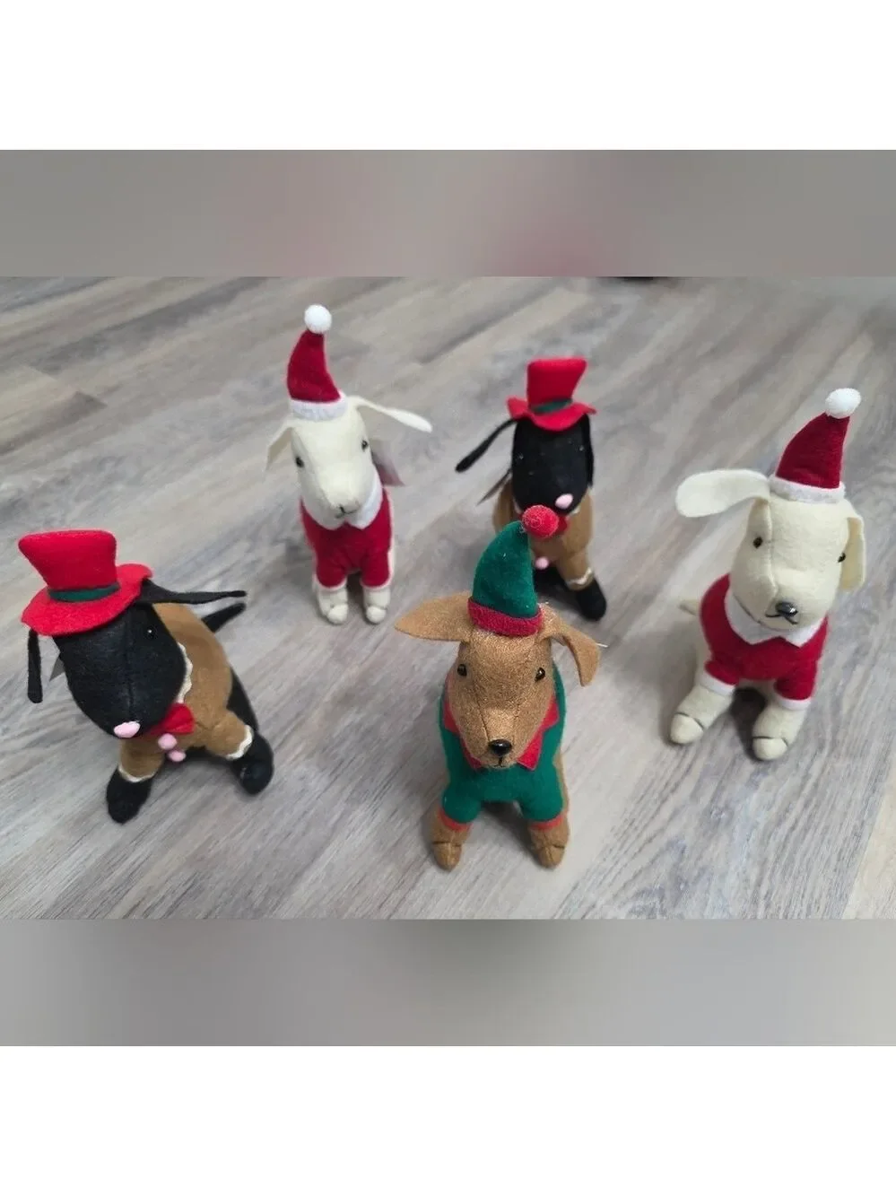 Set Of Five Christmas Decor Plush Fabric Dogs - New With Tags